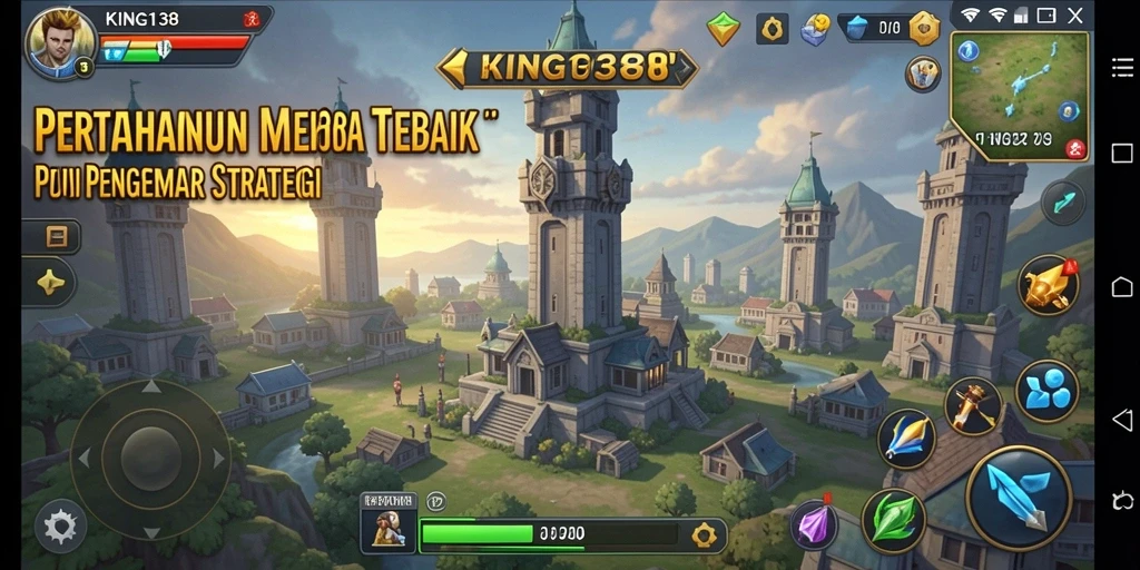 Tangkapan layar KING138 menunjukkan aksi seru dalam pertahanan menara.